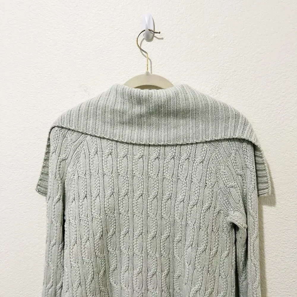 [St. John] Mint Green Open Front Chunky Cable Knit Cardigan Sweater Sz Petite P